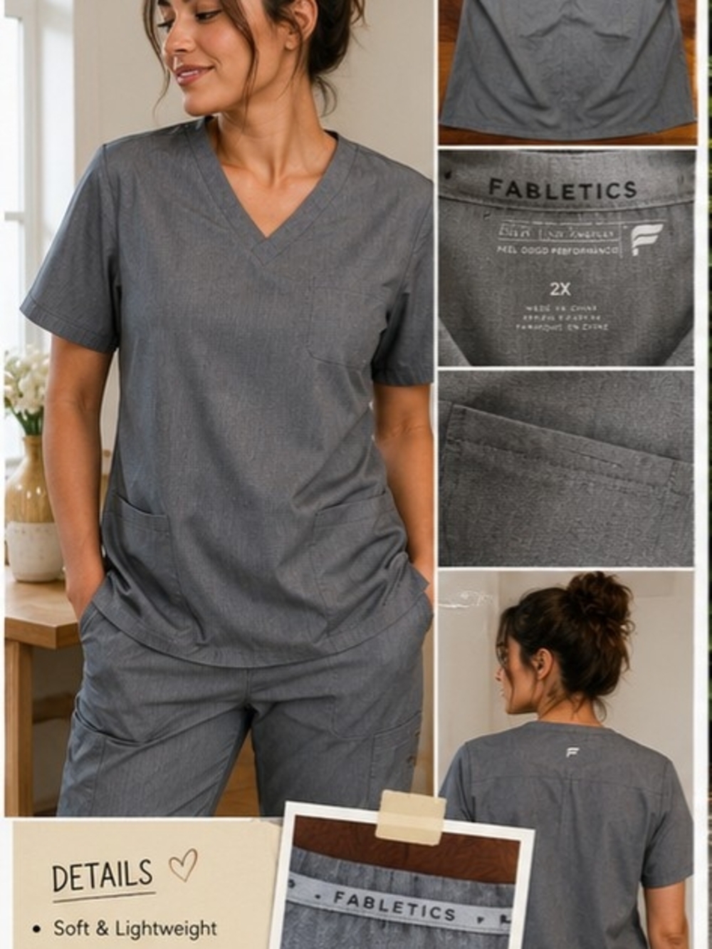 Fabletics Charcoal Gray V-Neck Scrub Top